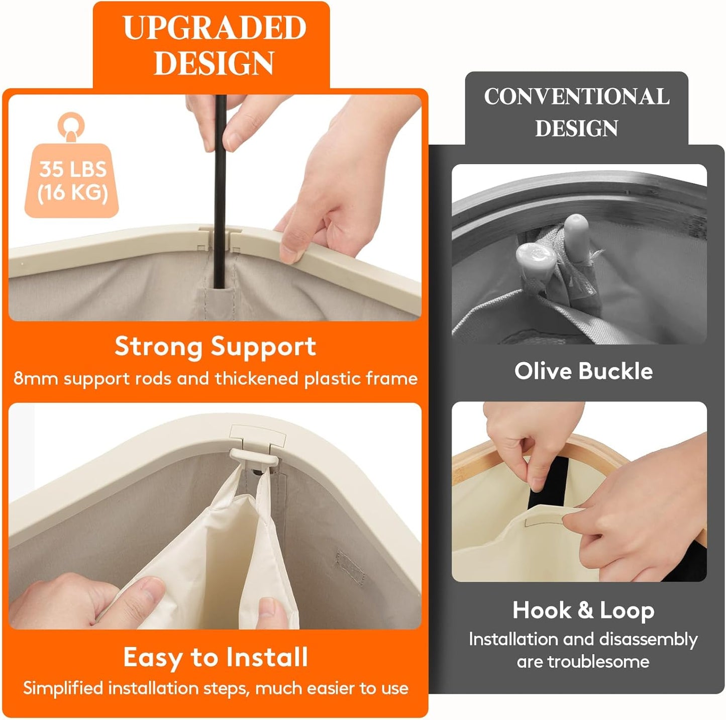 Lifewit 65L Slim Laundry Basket with Lid, Narrow Large Laundry Hamper with Plastic Handles and Removable Bag, Tall Foldable Dirty Clothes Hampers for Laundry Room, Bedroom, Bathroom, Dorm, Beige