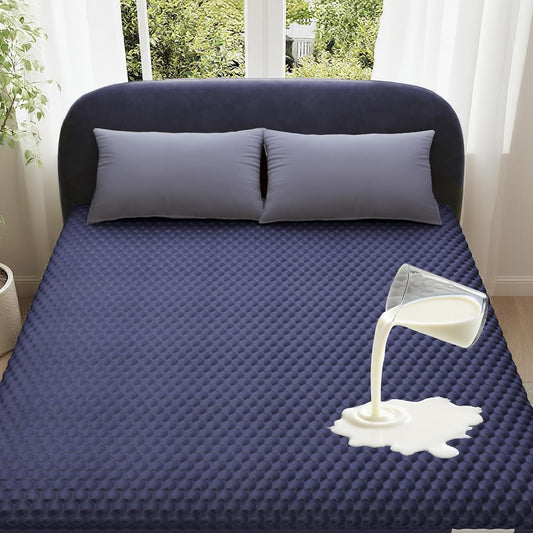 OhGeni 100% Waterproof Mattress Protector, King Size Mattress Pad, Fits 6"-20" Mattresses with Deep Pocket, Cooling, Breathable Fitted Sheets, Soft Bed Cover, Noiseless, Machine Washable(Navy Blue)