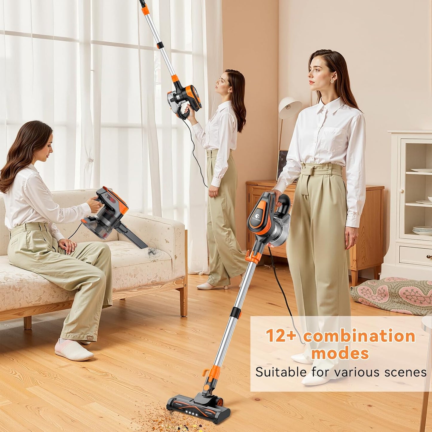23Ft Corded Vacuum Cleaner, 600W Powerful Self-Standing Stick Vacuum for Home with 20Kpa Suction, 2 Speeds Lightweight Household Vacuum Cleaner for Carpet,Hardwood Floors and Pet Hair