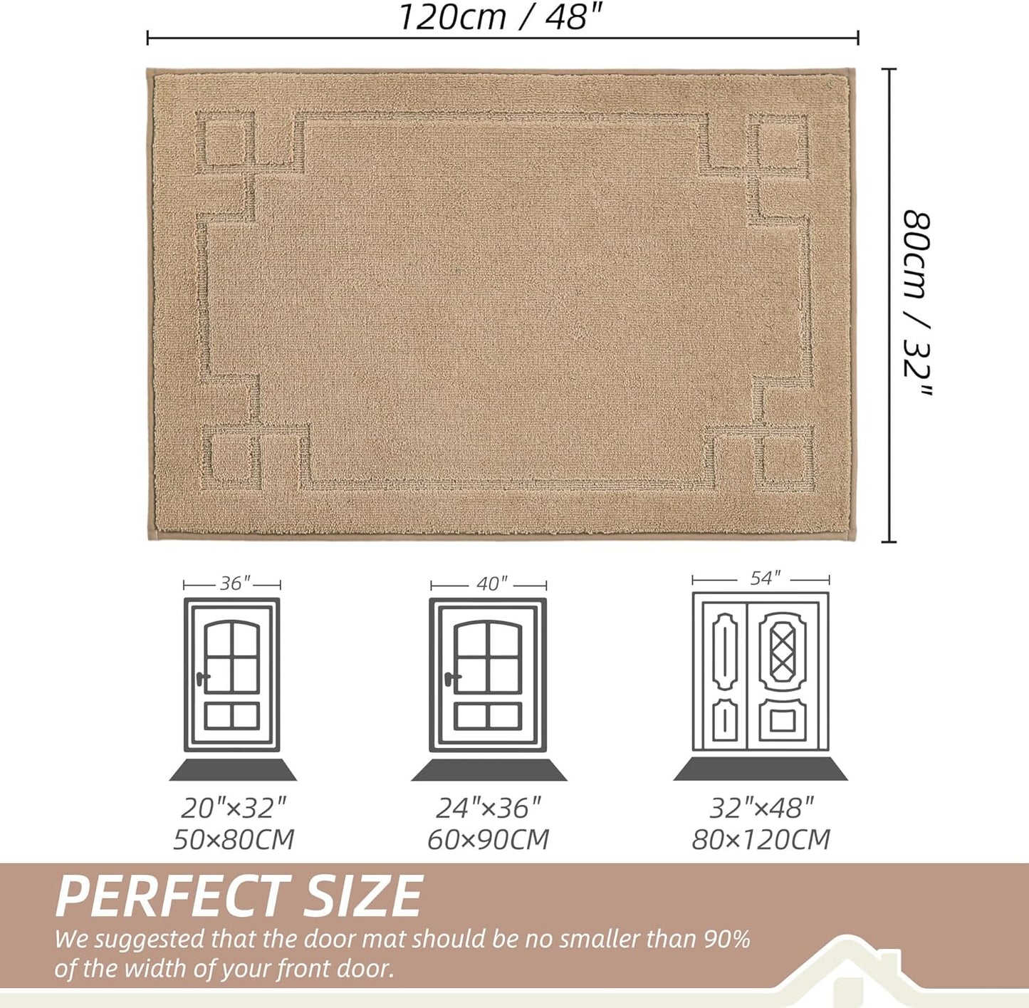 BEQHAUSE Door Mat 32" x 48", Non-Slip Door Mats Indoor Entryway Rugs Washable Low-Profile Absorbent and Stain Resist Floor Mats, Dog Door Mat for Front Back Door, Muddy Wet Shoes & Paws, Beige