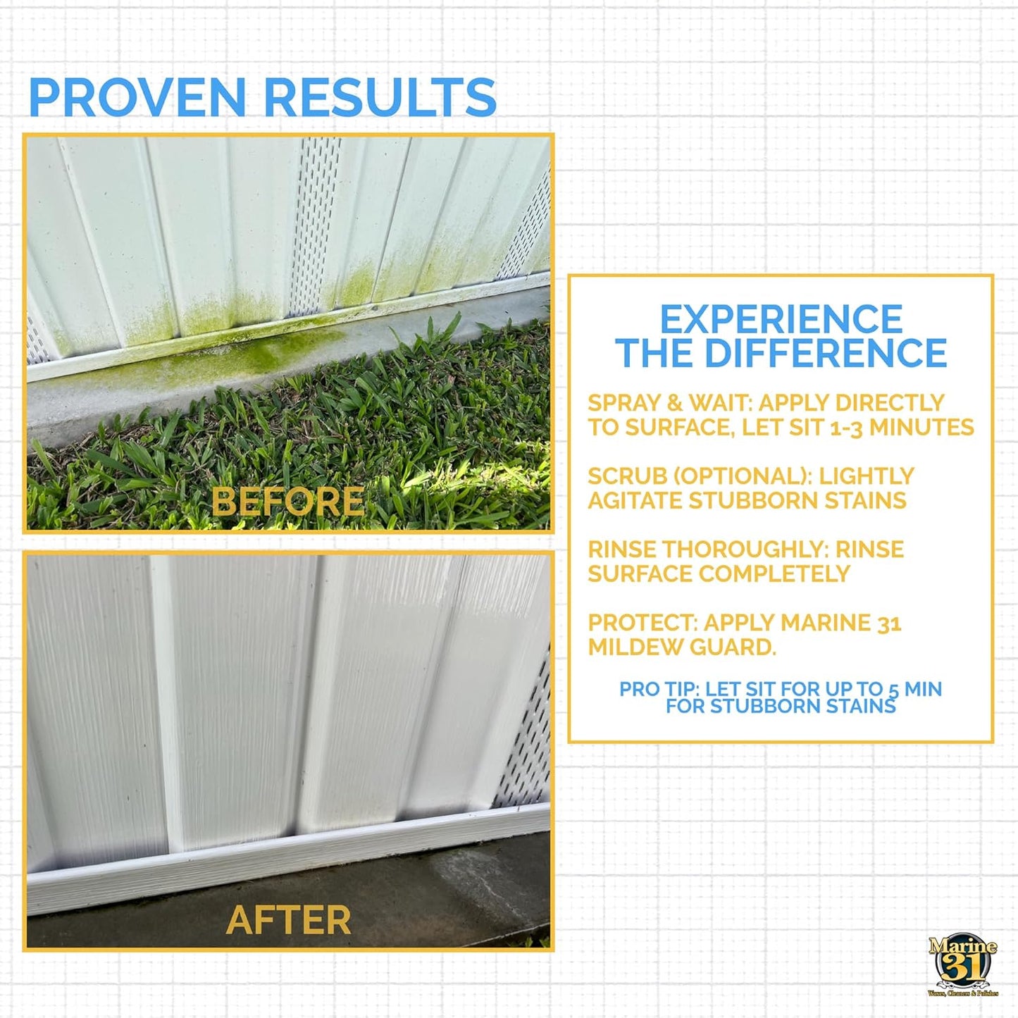 Marine 31 Mildew Stain Remover Gel | Thick Gel Formula for Marine, Boat, Home & Patio | Removes Mildew & Stains from Bathrooms & Showers | Effective Cleaner | M31-375 | 20oz