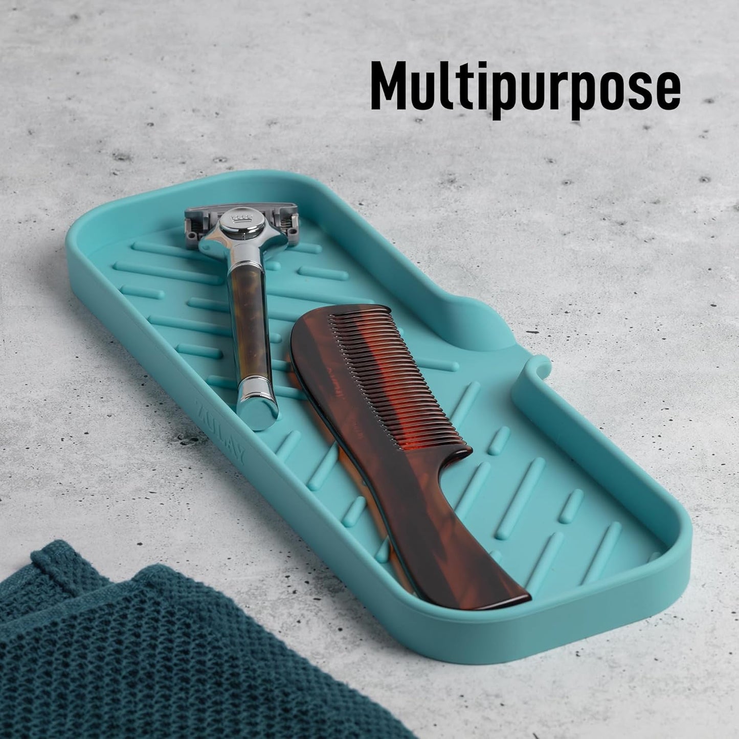 Zulay Kitchen Large Silicone Sponge Holder (12x4) – Flexible Sink Organizer Tray for Kitchen & Bathroom – Multipurpose Soap Dish for Sponges, Makeup, Trinkets & More (Aqua Sky)