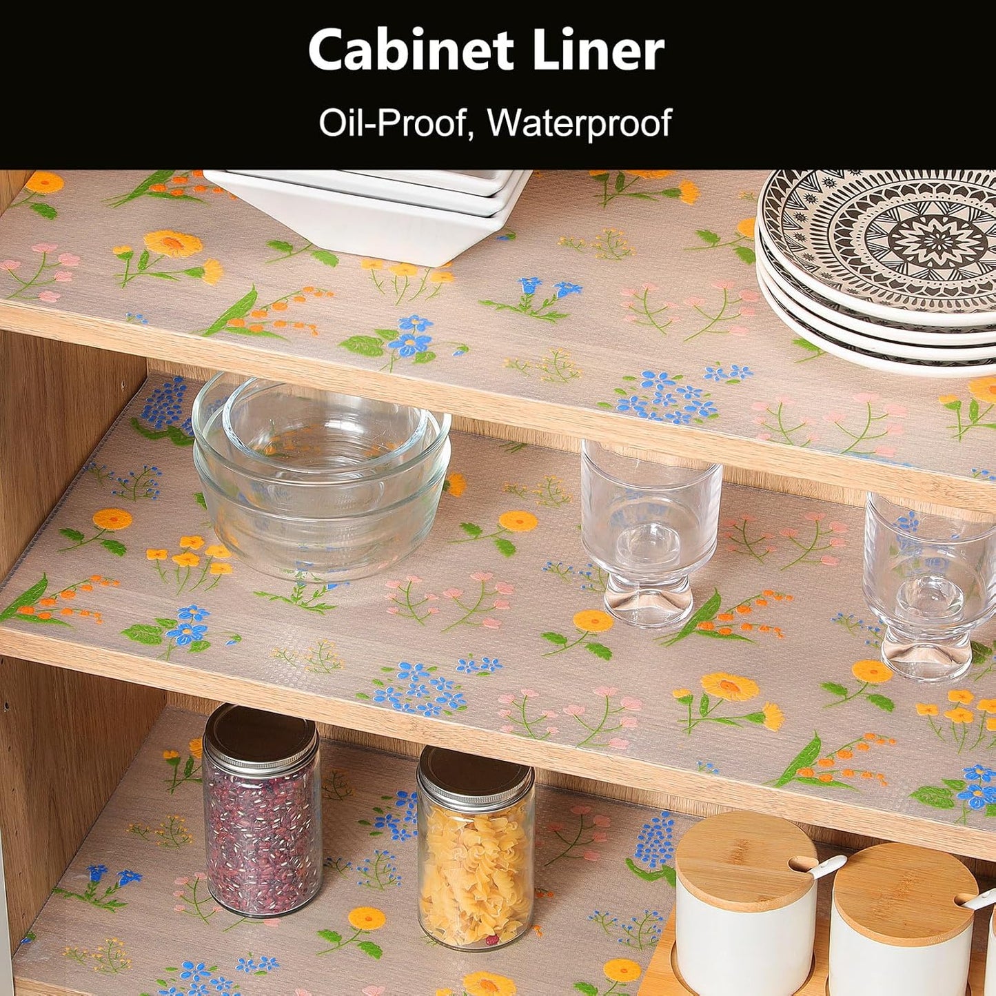 INNOLITES INNOLITES Non-Slip Shelf Liner – Cabinet & Drawer Liner Non-Adhesive – Waterproof Oil-Proof – Durable EVA with Floral for Kitchen Cabinets Refrigerator – BPA-Free, Easy to Cut 17.7" x 197"