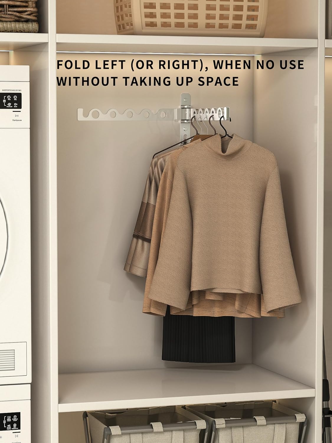 Dr.DJ Wall Hanger for Clothes, Coat Hanger Wall Mounted Silver Retractable Clothes Drying Organizer Rack Garment Hooks Aluminium Folding Indoor Space Save (2 Racks) Silver