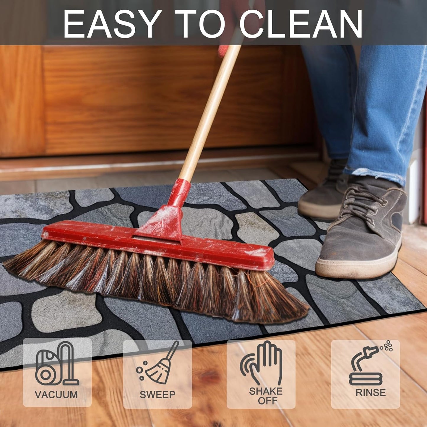 CHICHIC Welcome Door Mat 18X 30 Inch Front Doormat Outdoors for Home Entrance Outdoors Mat for Outside Entry Way Doormat Entry Rugs, Heavy Duty Non Slip Rubber Back Low Profile, Stone