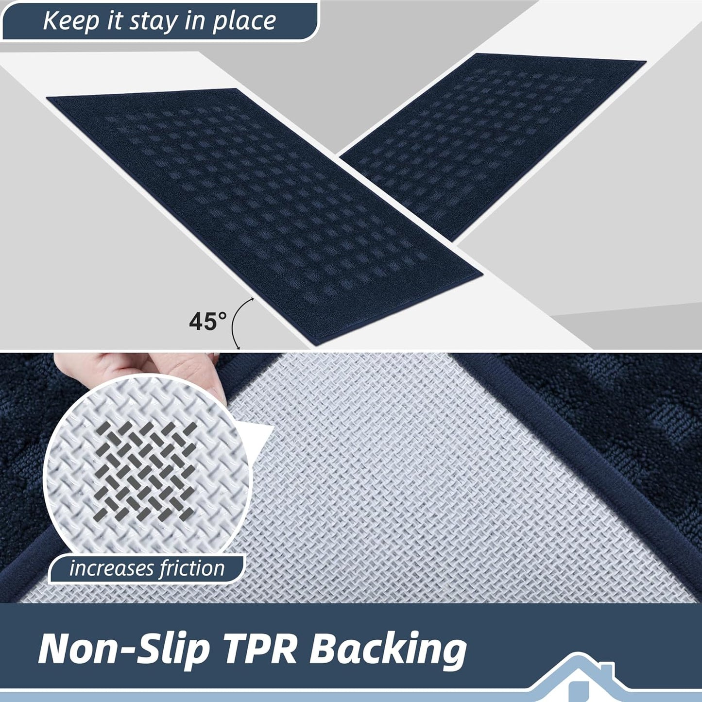 BEQHAUSE Waffle Door Mats Indoor 20"x32", Dog Mat for Muddy Paws Absorbent and Dirt Resist Floor Mats Non-Slip Washable Rugs for Entryway, Welcome Mat for Front Back Door, Muddy Wet Shoes, Navy Blue