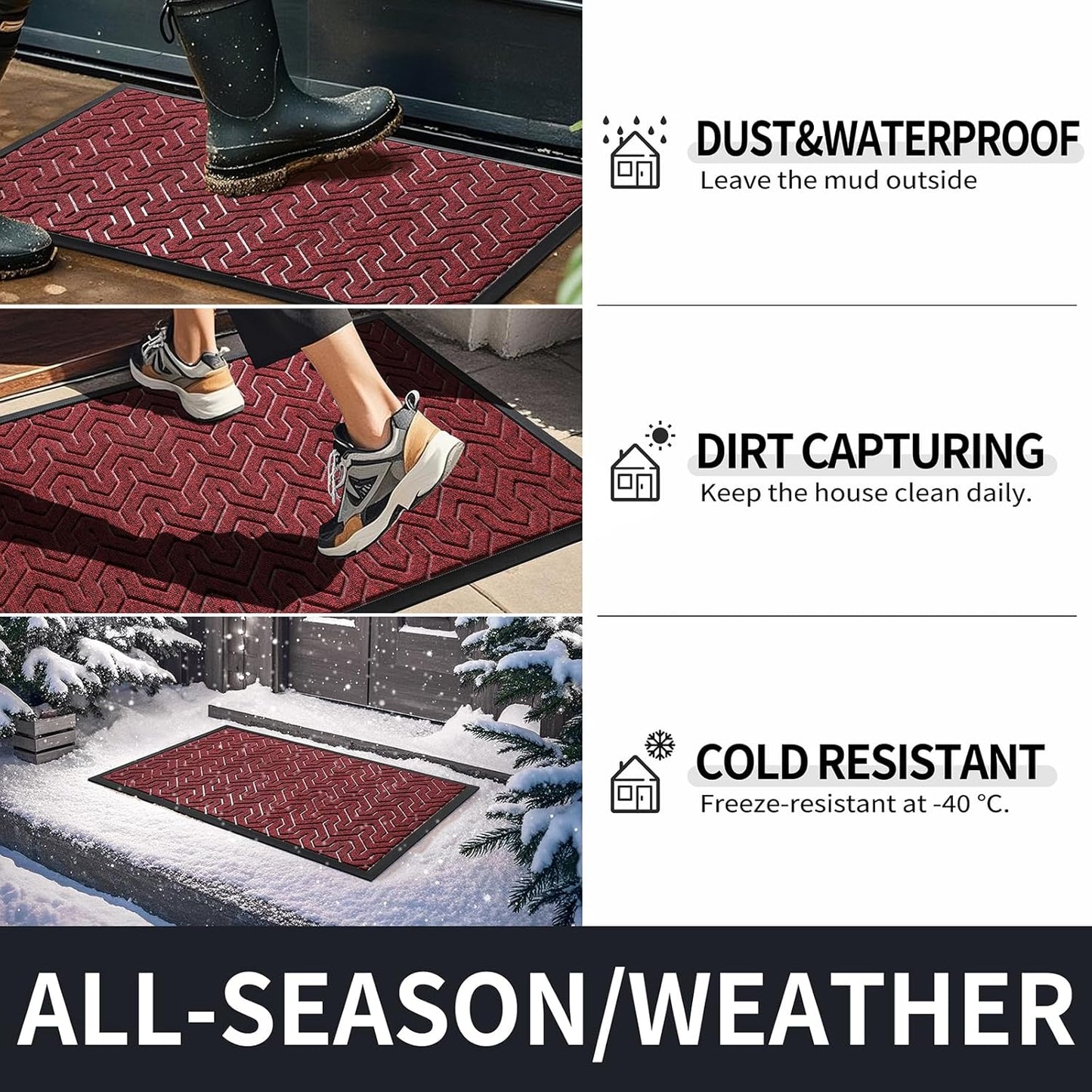 Yimobra Large Door Mat Outside Entrance 36x24, Waterproof Heavy Duty Outdoor Mats for Front Door, Non Slip Rubber Entry Mat for Garage Patio, Easy Clean, Black Red