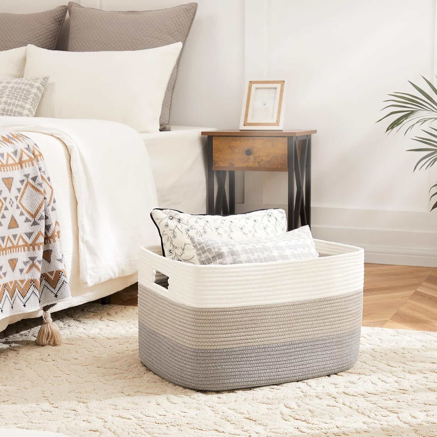 Blanket Basket,Rectangle Woven Baskets for Storage,65L Laundry Basket for Decorative Nursery Blanket,Toys,Dirty Clothes and Magazine in Shelves,Baby Room,and Living Room