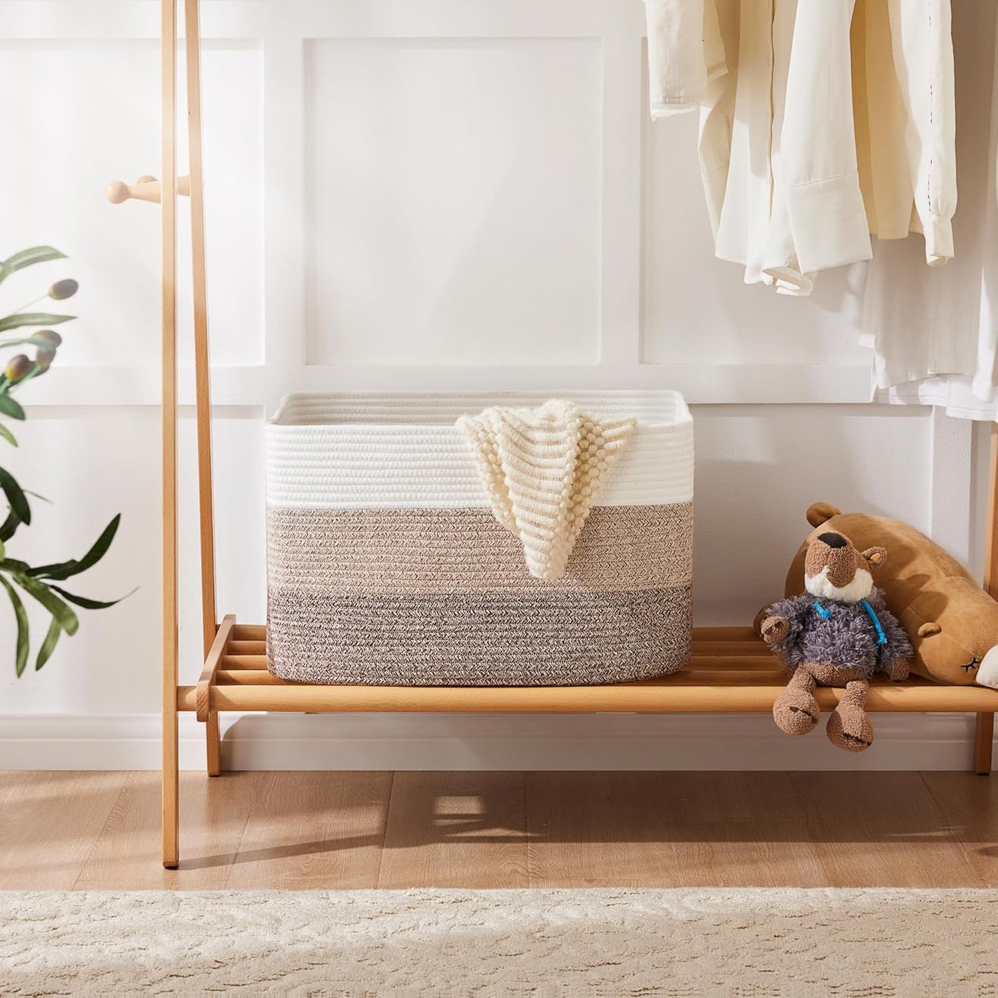 Blanket Basket,Rectangle Woven Baskets for Storage,30L Laundry Basket for Decorative Nursery Blanket,Toys,Dirty Clothes and Magazine in Shelves,Baby Room,and Living Room