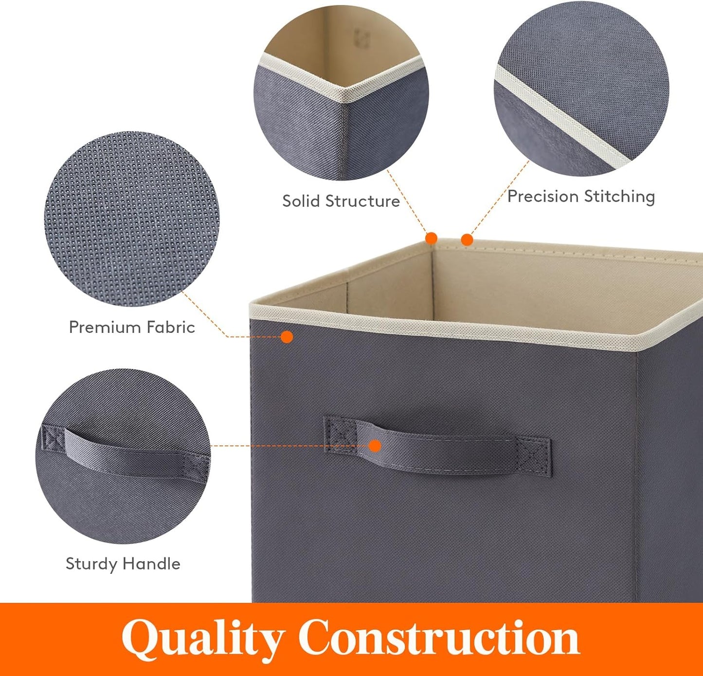 Lifewit 12 Packs Storage Cubes, 11 Inch Cube Storage Bins, Foldable Decorative Fabric Storage Baskets for Organizing Home Organizers with Handles for Shelves, Closet, Gray&Black