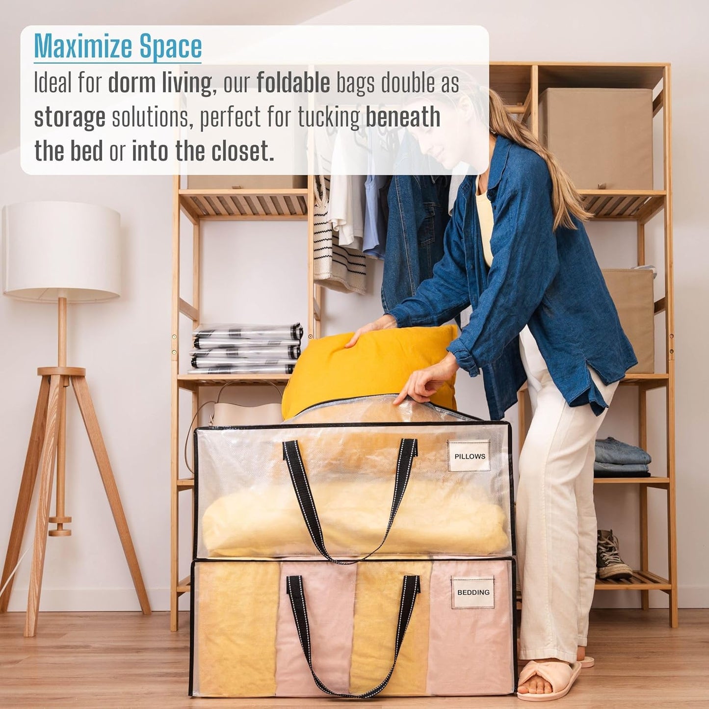 VENO 2 Pack Moving Bags Extra Large Storage Bags for College Move-In, Heavy-Duty Storage Totes, Packing Boxes, and Wardrobe Moving Supplies - Durable Laundry Bags for Clothes (Clear, 2 Pack)