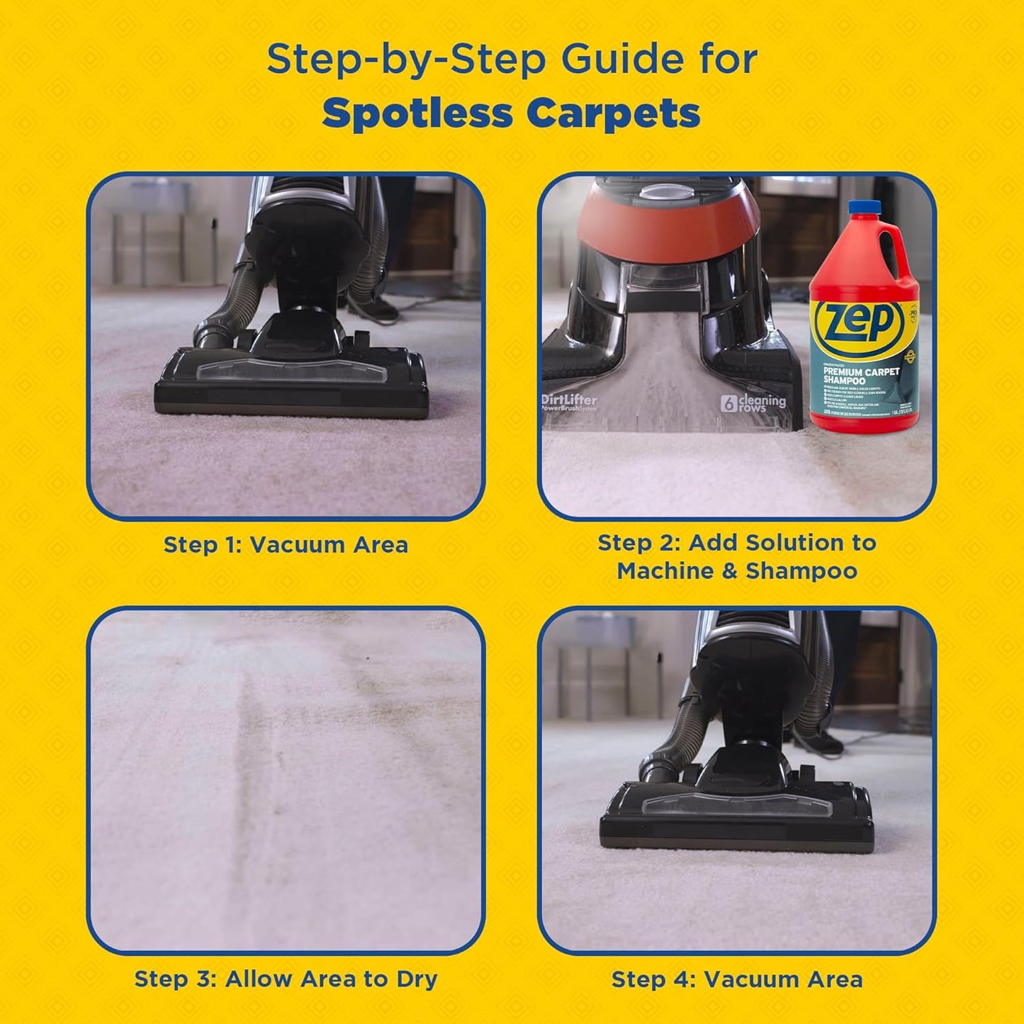 Zep Premium Carpet Shampoo - 1 Gal (Case of 4) - ZUPXC128 - Deep Cleaning and Stain Removal, For Carpet Machines