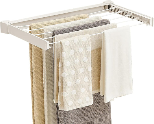 JOOM Laundry Drying Rack Collapsible, Wall Mounted Drying Rack, Clothes Drying Rack, Retractable Drying Racks, 27.5" Wide, 5 Aluminum Rods, 60 lb Capacity (White 27.5")