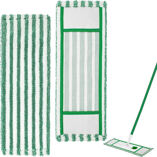 Microfiber Mop Pad Refills Compatible with Libman Wet & Dry Microfiber Mop,Reusable Mop Head Replacement for Multi Surface Floor Wet/Dry Cleaning,2 Pack Microfiber Dust Mop Pads Refills,Green/White