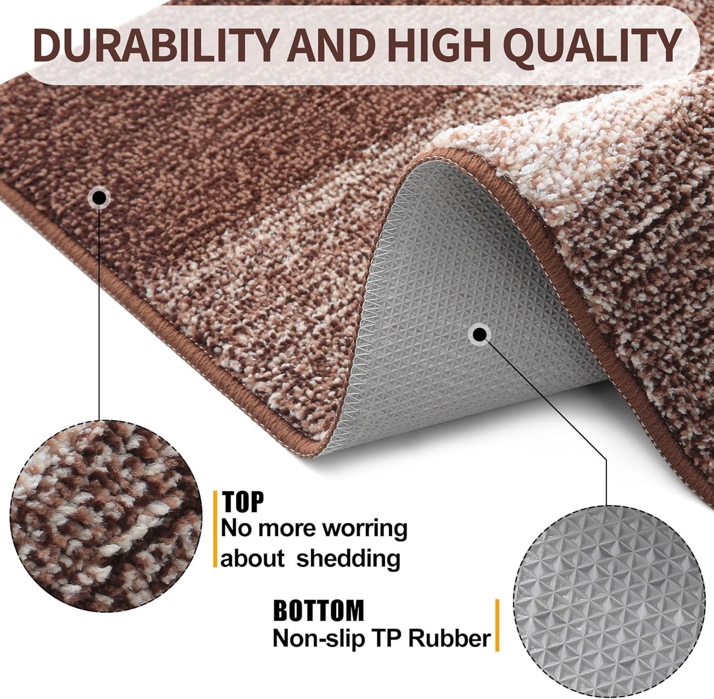 Kitinjoy Indoor Outdoor Door Mat, 48x30 Non-Slip Absorbent Dirt Trapper, Low-Profile Washable Inside Entrance Front Floor Mat, Sturdy Soft Entry Doormats for Entryway, Brown