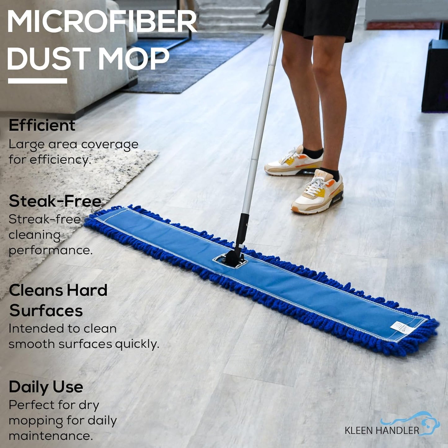 Kleen Handler 48 inch Microfiber Dust Mop | Extra Large Washable Commercial Mop Head Replacement, Pack of 3
