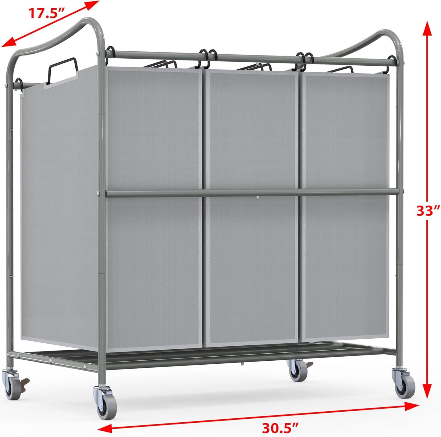 Simple Houseware Heavy-Duty 3-Bag Laundry Sorter Cart, Silver