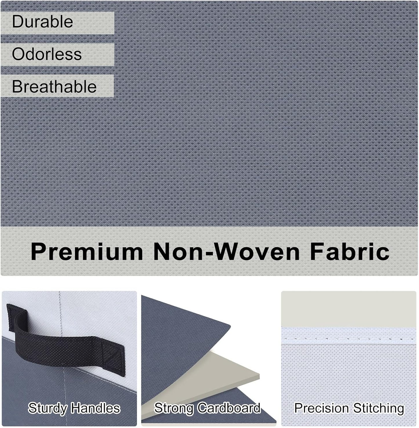 WUIKE Storage Baskets for Shelves, Fabric Closet Storage Bins with Handles, Foldable Clothes Organizer Bins for Bedroom, Nusery, Gray & White, Large, 3-Pack