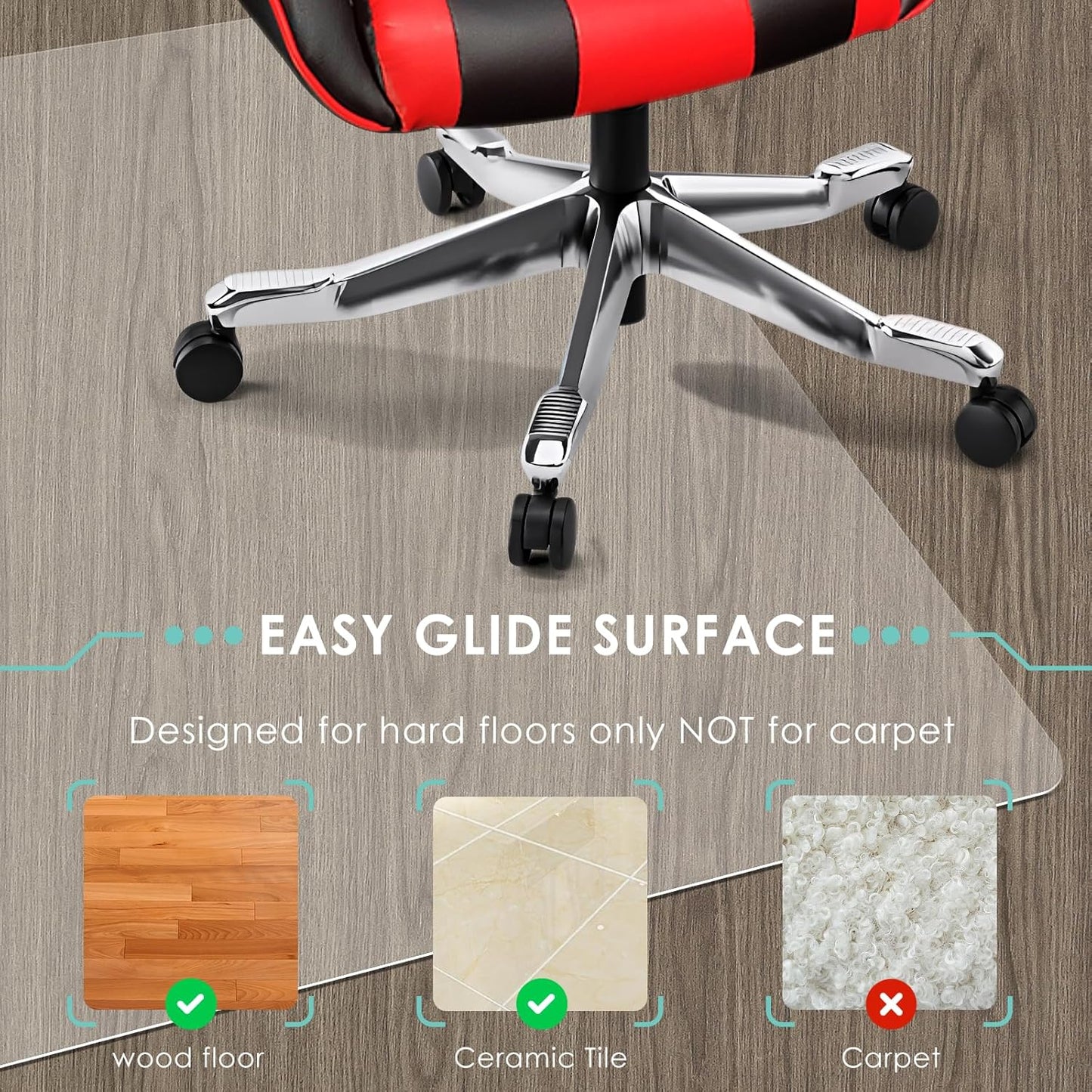 Vicwe Office Chair Mat for Hardwood Floor, 63" x 51" Large Office Chair Mat,Computer Chair Mat for Hardwood, Easy Glide for Chairs, Multi-Purpose Floor Protector Desk Chair Mat for Home Office