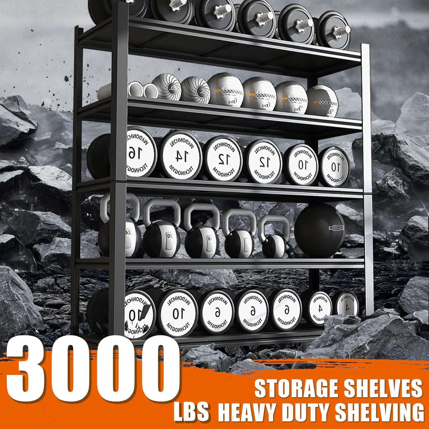 84“H Garage Shelving Heavy Duty Storage Shelves 3000 LBS Adjustable 5 Tier Metal Shelving Uints and Storage for Garage, Warehouse, Commercial, 48" W x 24" D x 84" H, 2 Packs