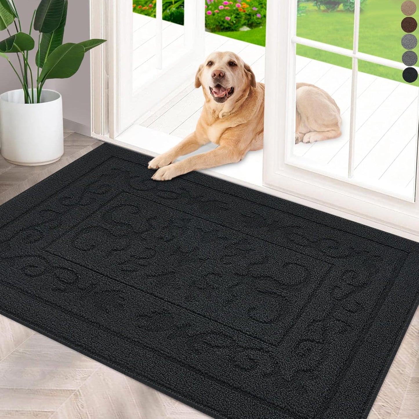 FONEYI Indoor Door Mat 32" x 48", Dirt Trapper Door Mats Non-Slip Entryway Rugs Washable, Absorbent Resist Dirt Welcome Mat, Low Profile Inside Floor Mats for Front Back Door and Entryway, Black