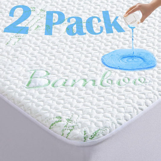 GOONIK 2 Pack Twin Size Mattress Protector, Breathable Bamboo Viscose Waterproof Twin Mattress Pad Cover with 6-16 inches Deep Pocket
