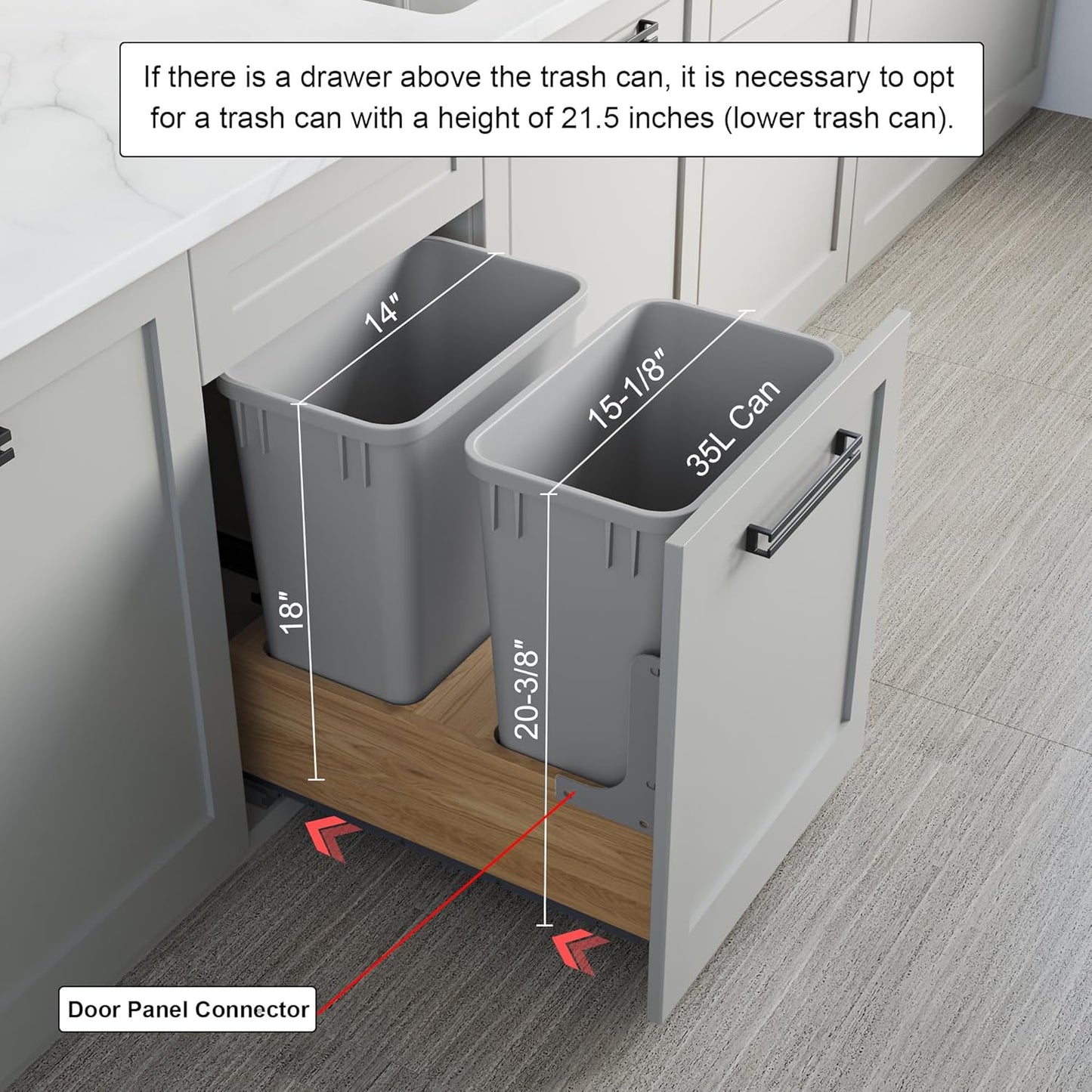 Dowell B18/B21 Wood Base Wastebasket Pullout with Two 35Qt Plastic Bins (4008 0218 35 * 2)