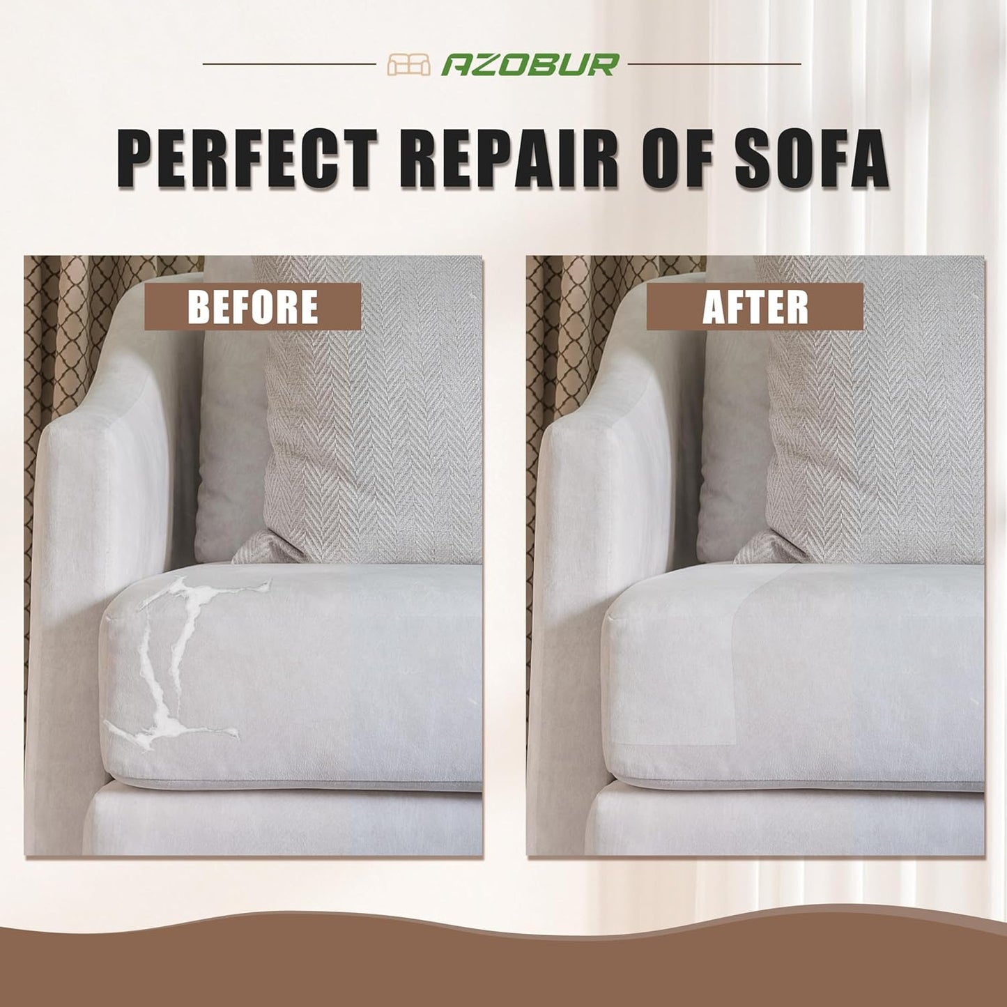 Azobur Fabric Couch Repair Patch 8.3 x 11 inches,Self-Adhesive Fabric Repair Patch for Furniture,Handbag,Sofa,Car Seats-(Brown)