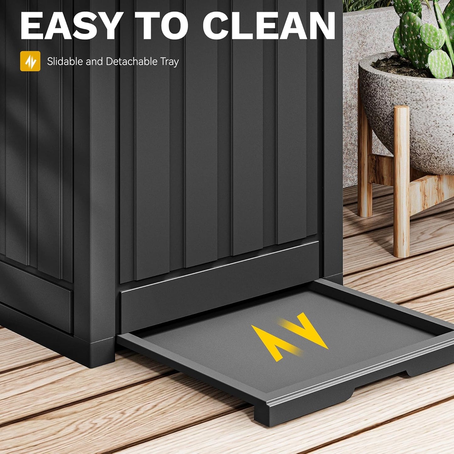 DWVO 36-Gallon Outdoor Trash Can with Fabric Bag, Tiered Lid & Drip Tray, Waterproof Resin Garbage Bin for Patio, Deck, and Backyard, Black