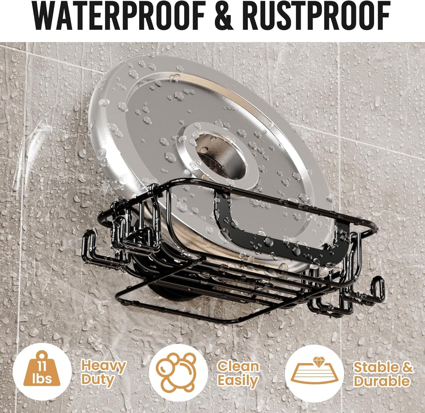 LEVERLOC Soap Holder Dish for Shower Wall, Bar Suction Cup Soap Saver Tray with Hooks, Rust Proof Draining Stainless Steel for Bathroom Bathtub Kitchen Sink & Bath Organizers, Black