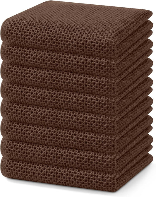 Homaxy 100% Cotton Waffle Weave Kitchen Dish Towels, Ultra Soft Absorbent Quick Drying Cleaning Towel, 13 x 28 Inches, 8-Pack, Coffee