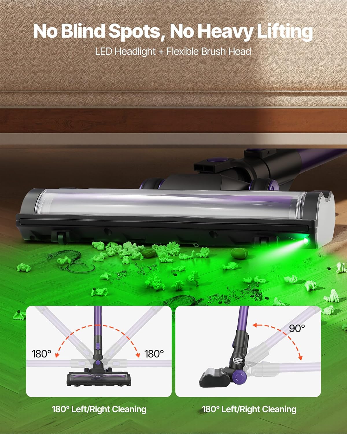 VEVOR Cordless Vacuum Cleaner, 25KPA Max Powerful Suction, Rechargeable Anti-Tangle Stick Vacuum with Dust Cup, Lightweight Handheld Vac with 35mins Runtime for Home, Carpet, Pet Hair, Hard Floor