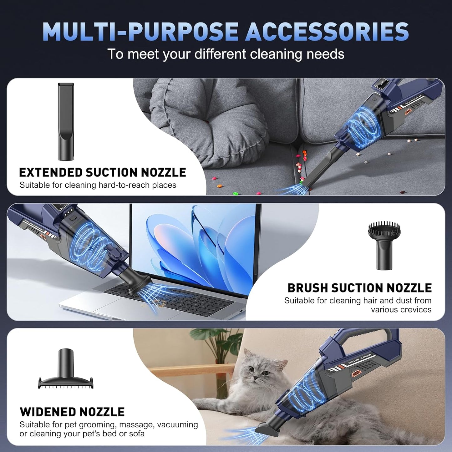 JONYJ Handheld Vacuum Cordless, 16000PA High Power Car Vacuum Cleaner, Portable Hand Held Vacuum Cleaner with LED Light & Multi-Nozzles, Dust Buster Rechargeable for Home, Car, Office, Pets