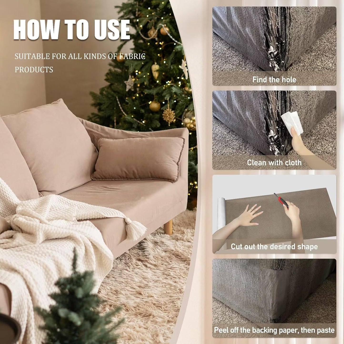 Azobur Couch Patches, Extra-Large Durable Fabric Tape, Ideal for Automotive Upholstery Repair, Waterproof, Self-Adhesive, Quickly Fix Sofas, Car Interiors, and Other Fabric Items (Beige Brown)