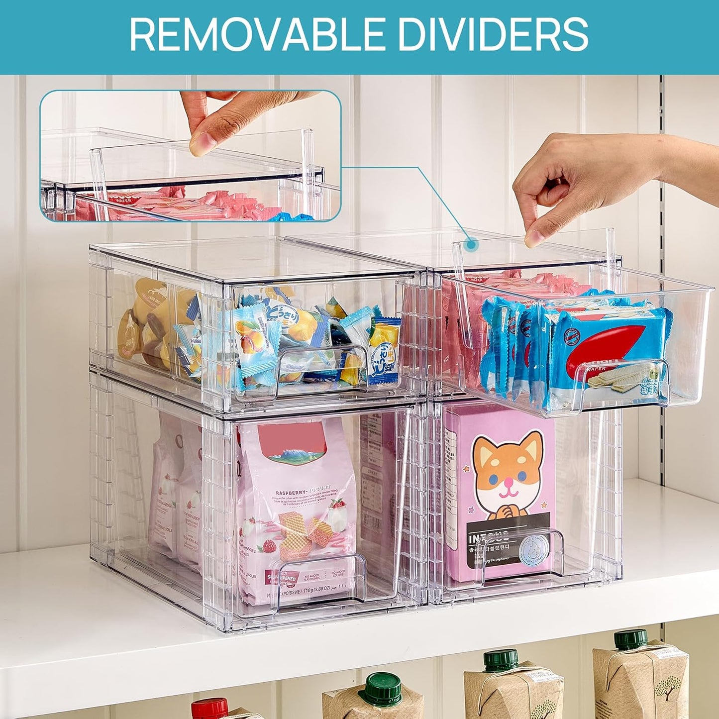 Vtopmart 6 Pack Clear Stackable Storage Drawers,Easy to Assemble Bathroom Organizers and Storage with handles,Plastic Drawers for Kitchen Pantry,Cabinet,Under Sink Organization