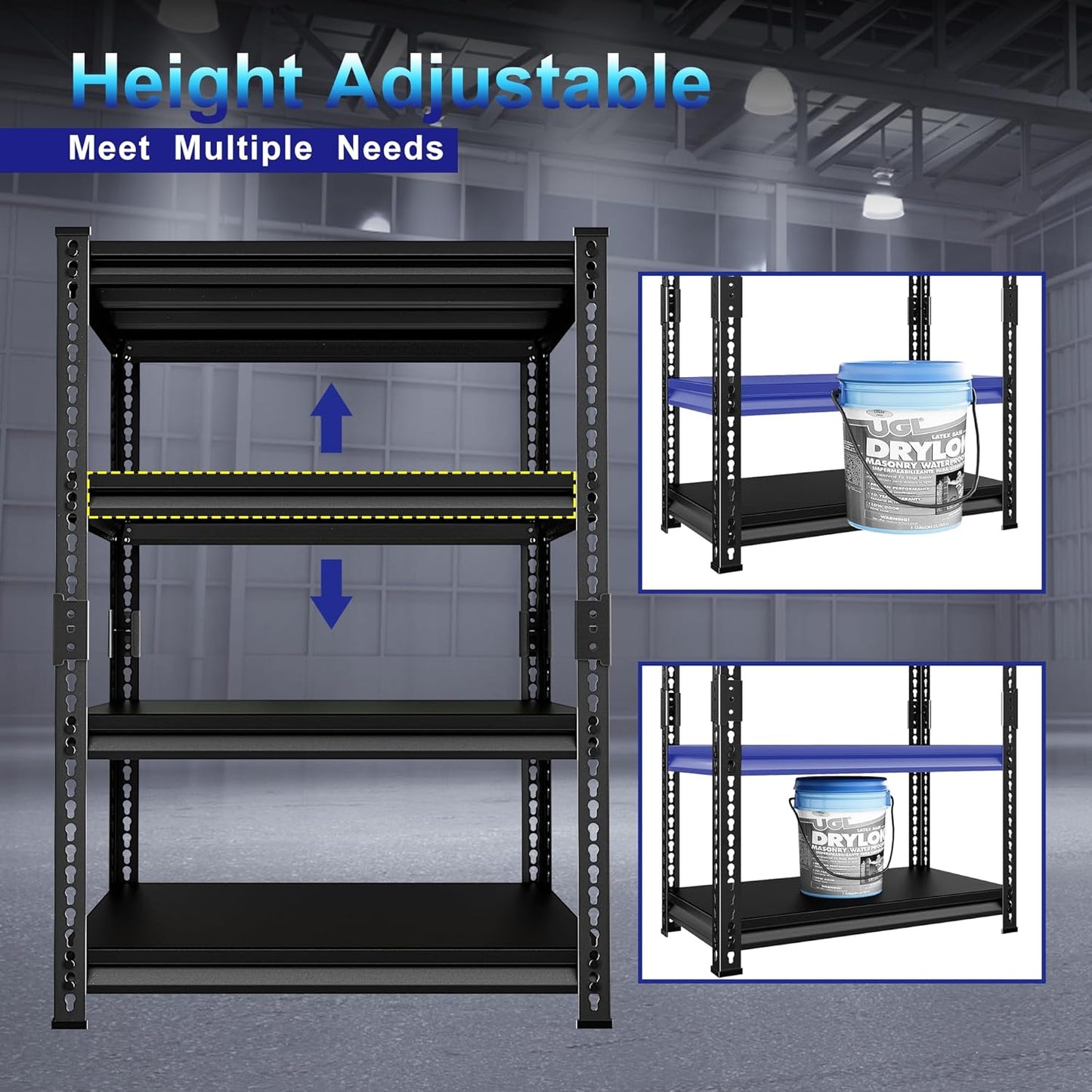 Adjustable Garage Storage Shelves, 35.4''W Garage Shelving Heavy Duty Loads 1280LBS, Metal Industrial Utility Shelf for Warehouse, Kitchen, Laundry Room,35.4" W x 15.7" D x 66" H,Black