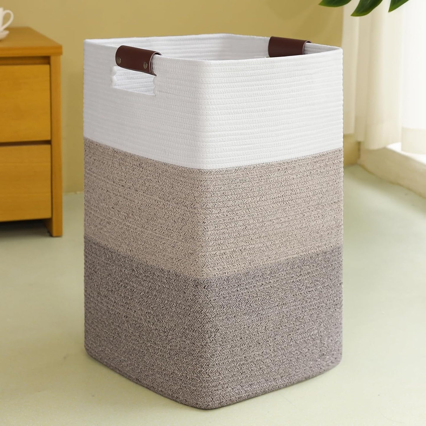 Laundry Hamper 96L Extra Large Laundry Basket, Woven Blanket Basket, Cotton Woven Storage Hamper with Handles for Living Room, Large Baskets for Pillows, Blankets, Clothes-Gradient Yellow
