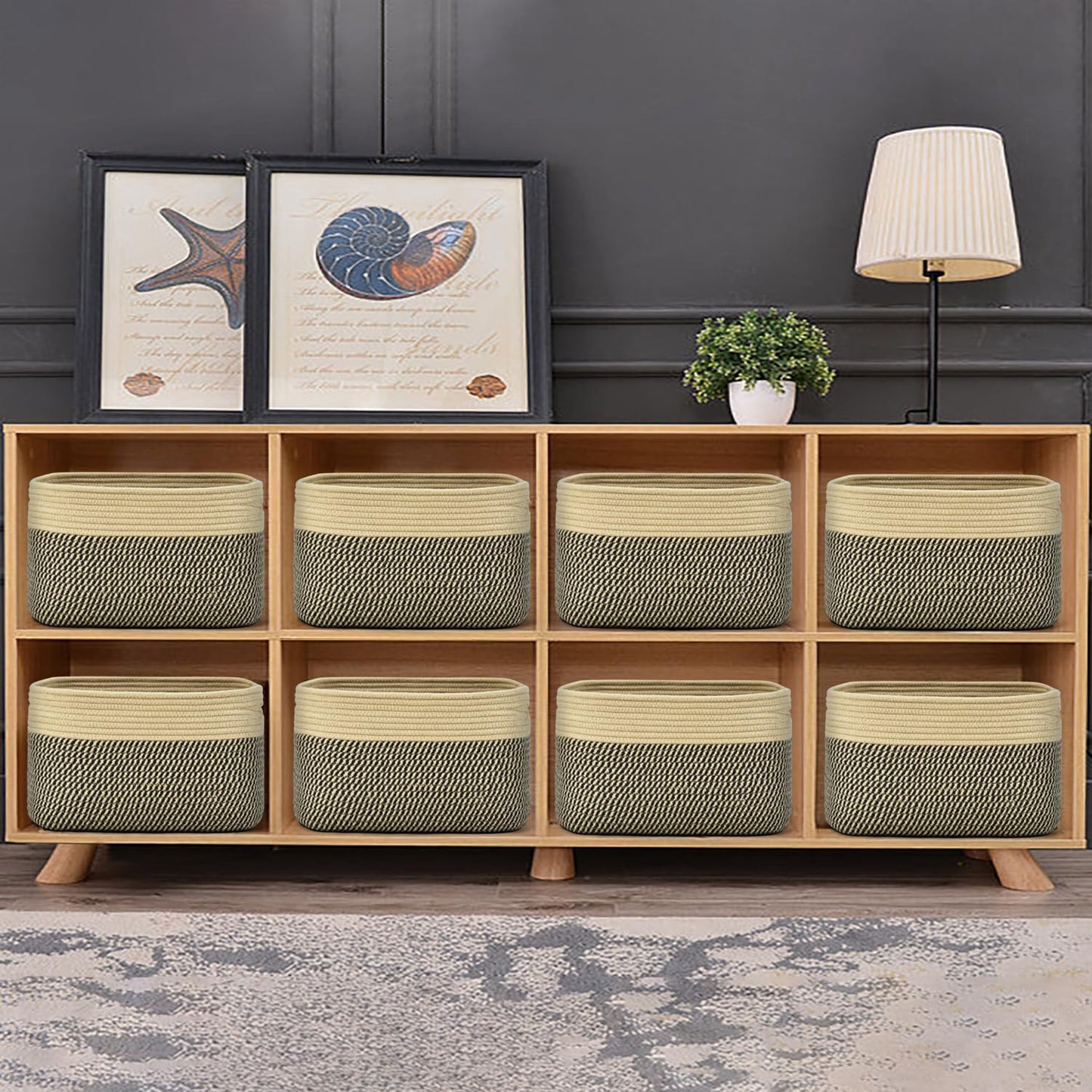 Storage Basket,Woven Baskets for Storage,Cotton Rope Baskets for Organizing,book,towel Basket,Toy Basket or Storage Bins - 3 Pack,Black and Brown