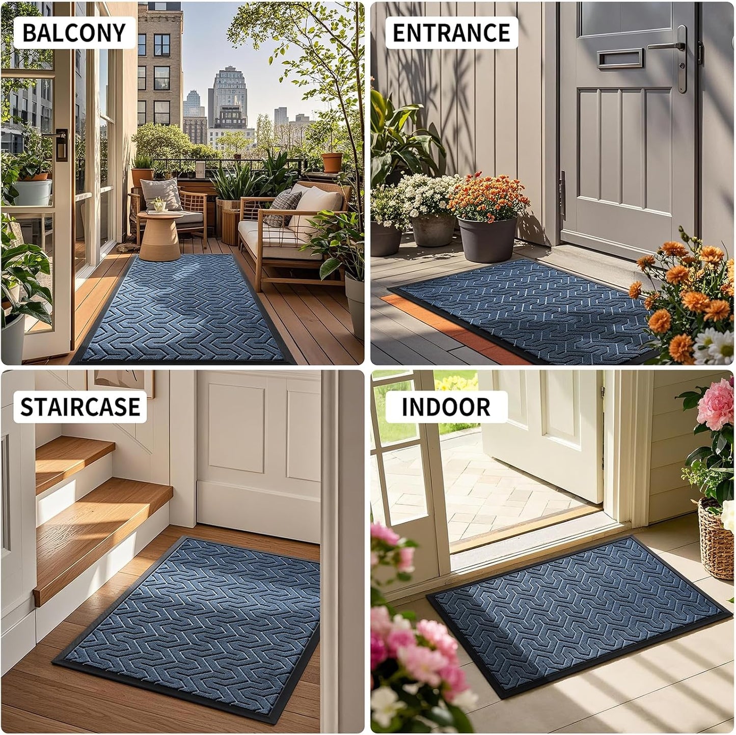 Yimobra Large Door Mat Outside Entrance 47x32, Waterproof Heavy Duty Outdoor Mats for Front Door, Non Slip Rubber Entry Mat for Garage Patio, Easy Clean, Blue