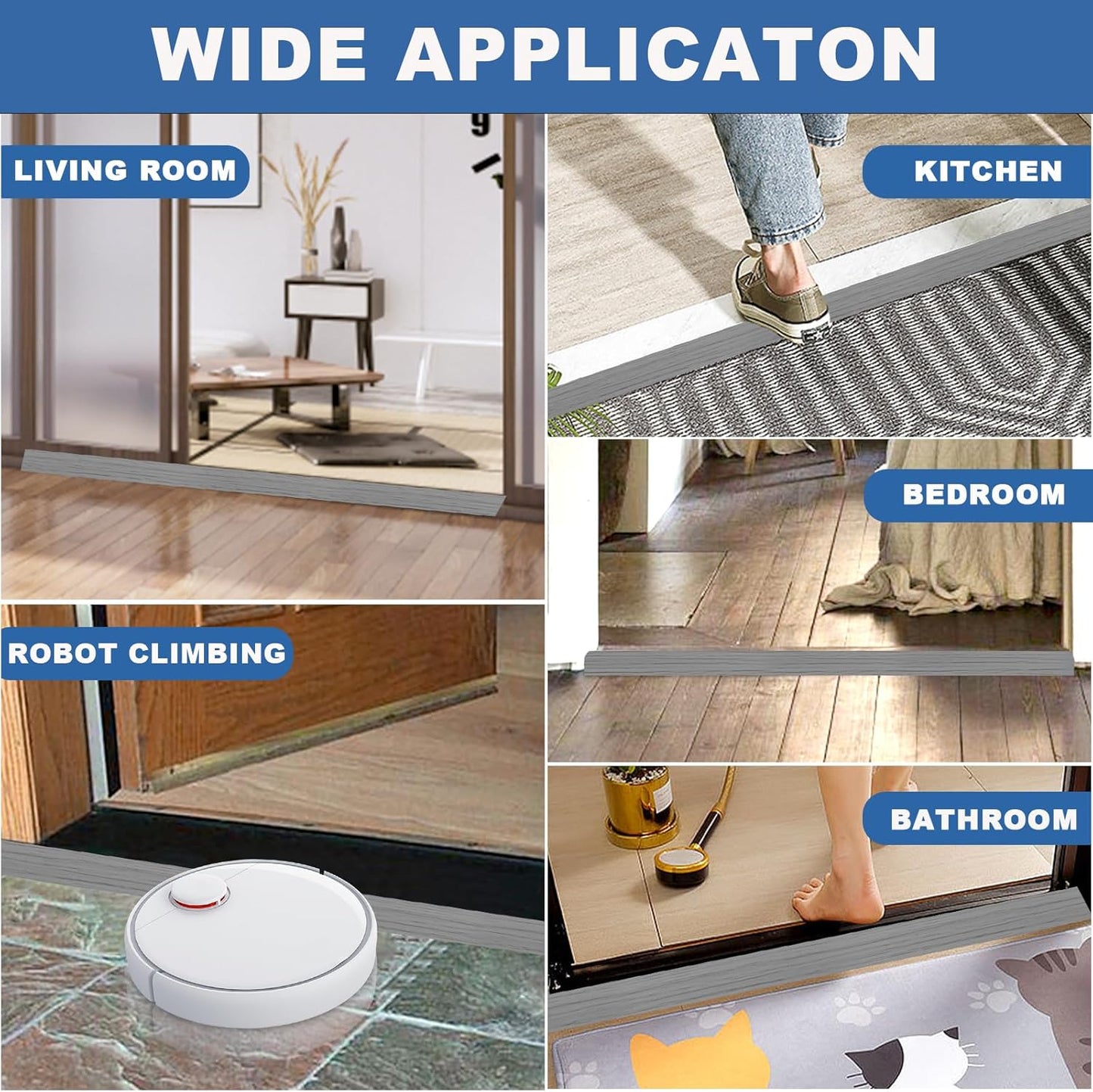 Vinyl Door Threshold Flooring Transition Strip Self Adhesive Carpet Edging Strip for Laminate Doorway Edge Threshold from 1/5" to 2/5" (Light Gray Wood Grain, 6.6 Ft)
