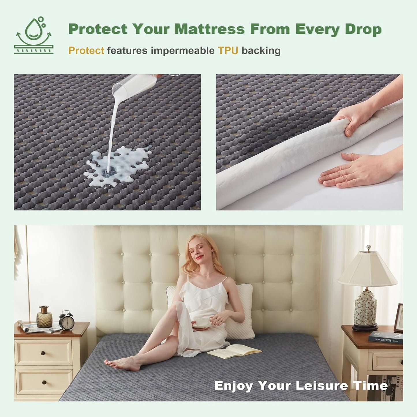 Waterproof Mattress Protector, King Size Mattress Pad Fitted 6"-18" Deep Pocket, 3D Air Fabric Breathable Bed Mattress Cover Noiseless Washable for Home, Bedroom, Hotel(Carbon Gray)