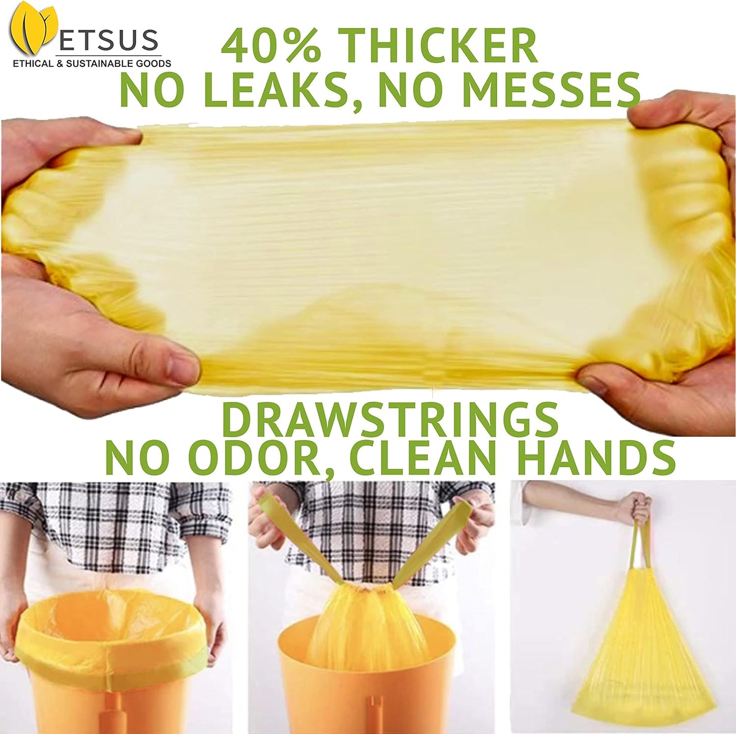 13 Gallon Biodegradable Trash Bags with Drawstrings, 75 Count Plant Based, Code Q Tall Kitchen Compost Bags 50 Liter Bin - Green Garbage Liners - 1.3 mil Thick Heavy Duty and Eco Friendly Trash Bags