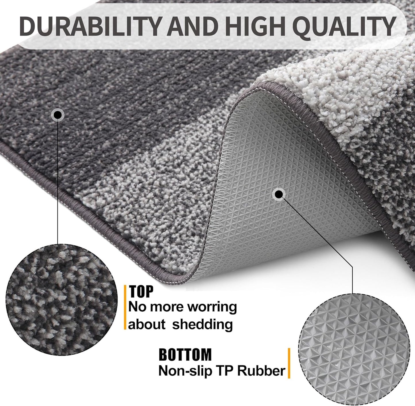 Kitinjoy Indoor Outdoor Door Mat, 32x20 Non-Slip Absorbent Dirt Trapper, Low-Profile Washable Inside Entrance Front Floor Mat, Sturdy Soft Entry Doormats for Entryway, Grey