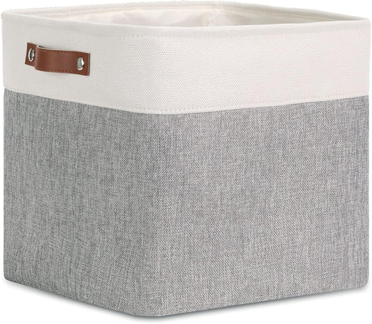 DULLEMELO Cube Basket for Storage, Collapsible Fabric Cube for Organizing, Storage Cube for Closet, Laundry, Nursery, Shelves, Decorative Basket for Gifts Empty (White&Gray)
