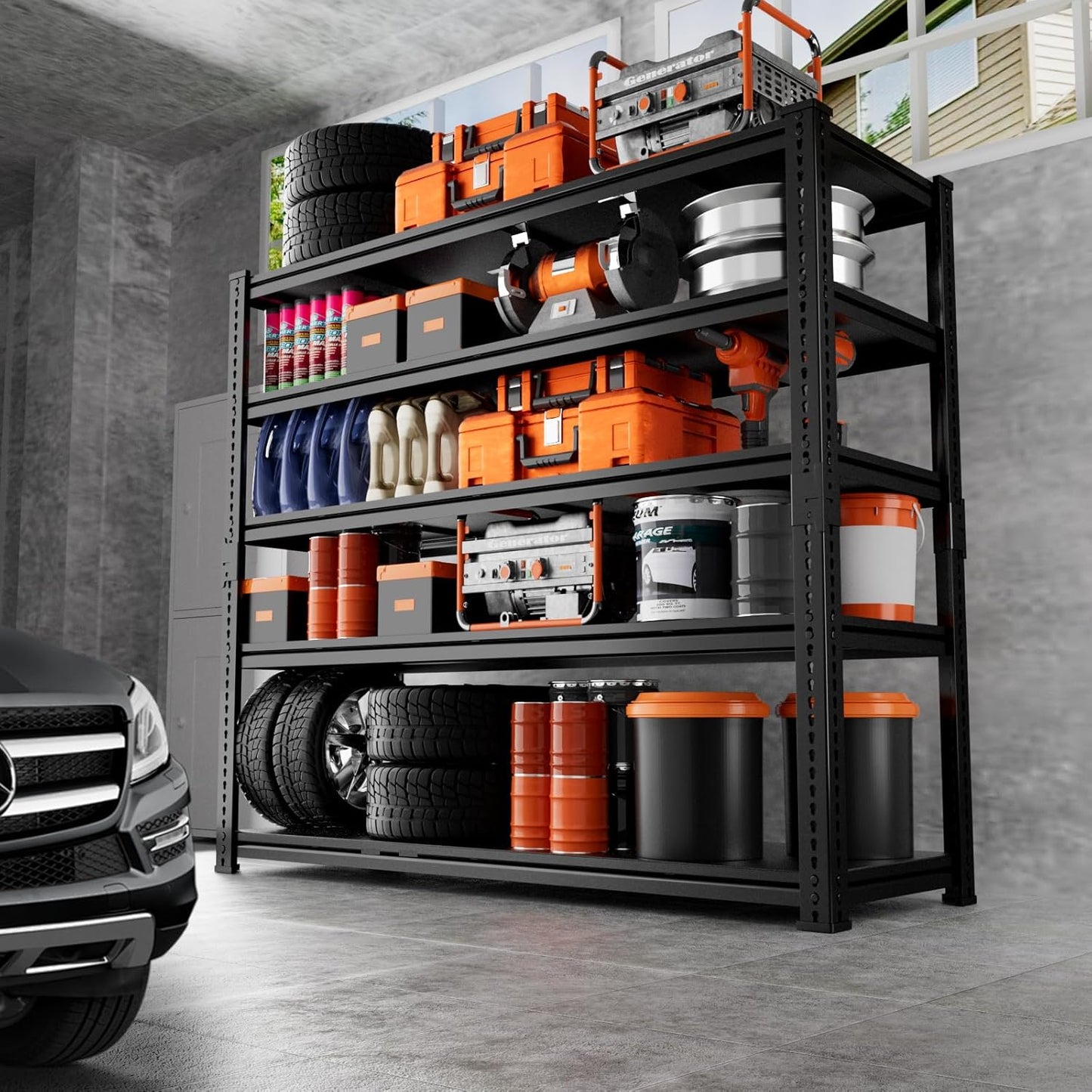 Storage Shelves Heavy Duty 4 PCS, 48"L x 18"W x 72"H Garage Storage Shelves Unit Loads 3700LBS, 5-tier Adjustable Metal Industrial Utility Shelf Rack for Kitchen, Laundry Room, Warehouse, Basement