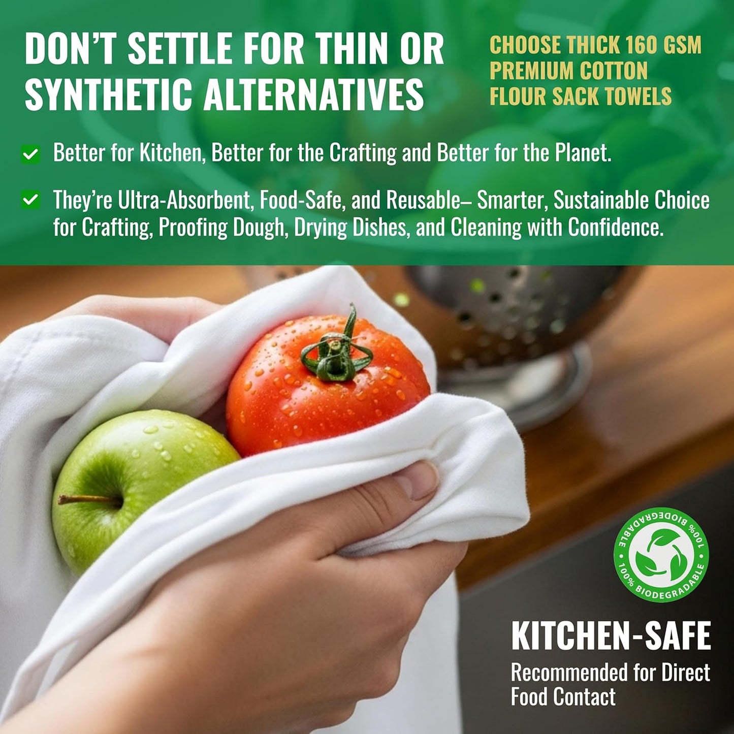 Flour Sack Towels| Tea Towel for Crafts| Kitchen Dish Cotton Blank Towel for Embroidery|Baking Bread Proofing Linen Cover| Thick Absorbent Quick Dry| 6 Pack 18"x28" White