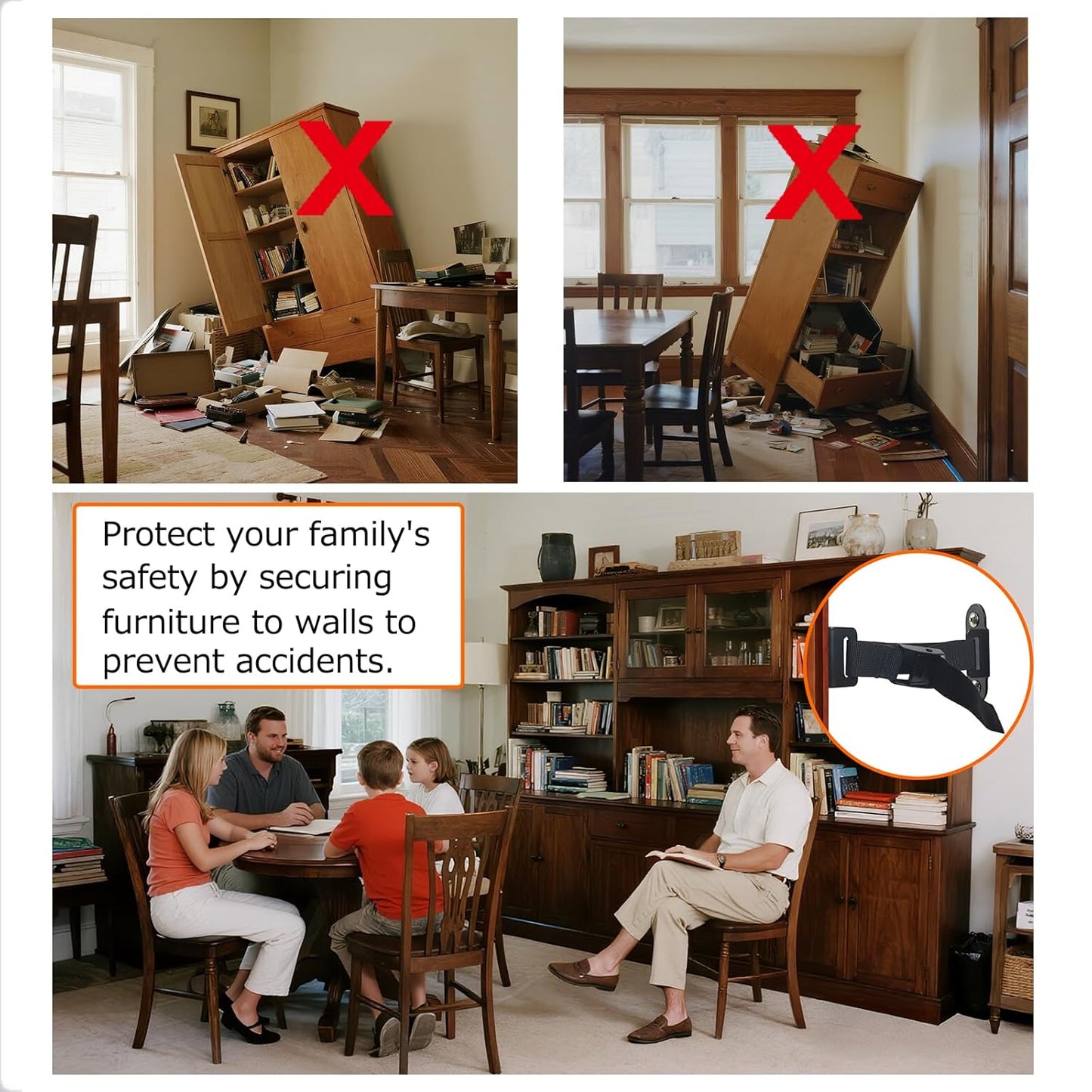 1000 lbs. Furniture Anchors, Anti Tip Straps for Furniture, Heavy Duty Safety Wall Anchors for Bookshelves, Dressers, Counters & Cabinets, Black