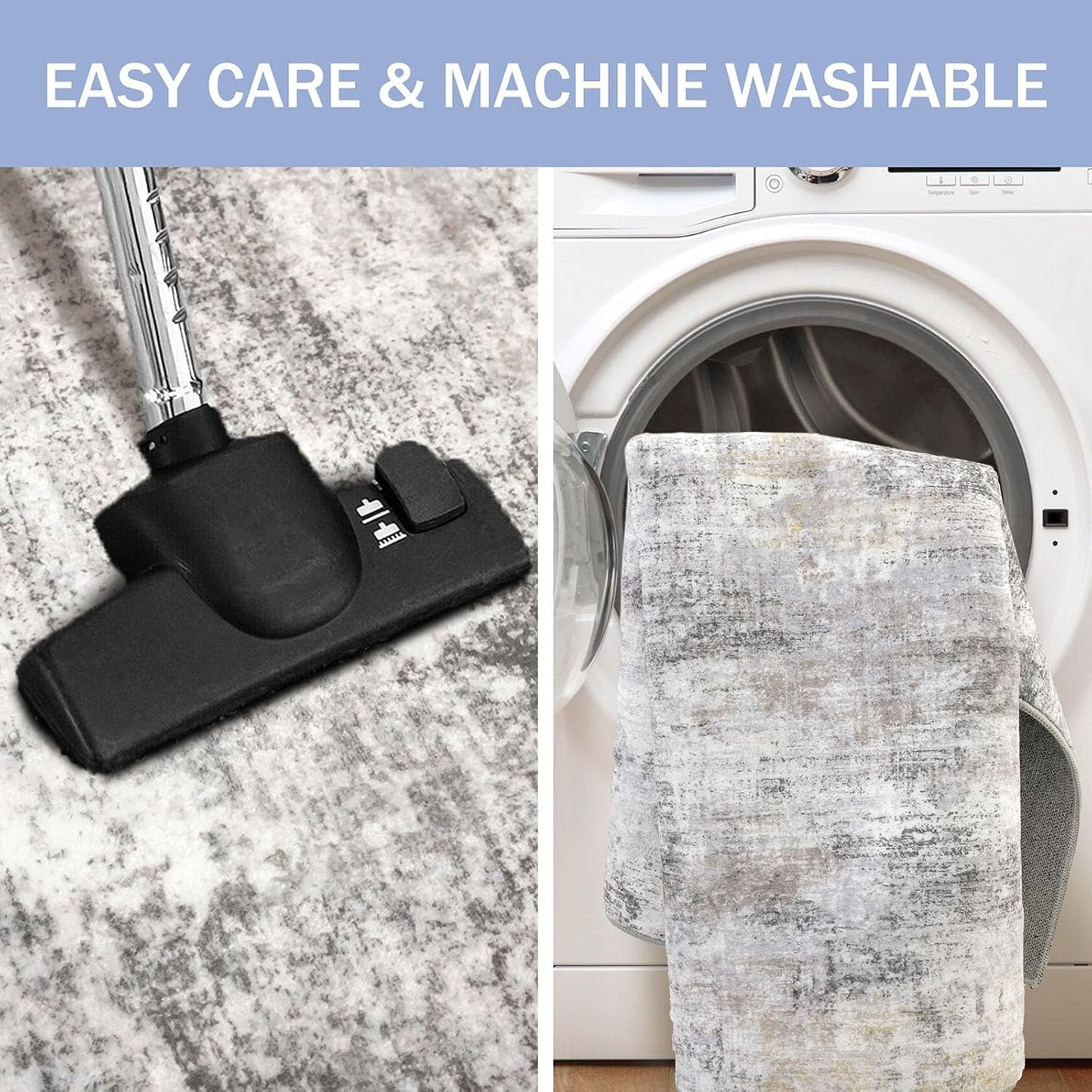 IOHOUZE Abstract Area Rug 4x6 Ft Washable Rugs for Entryway Indoor, Non Slip Small Living Room Rugs Printed Faux Wool Throw Rug, Floor Carpet for Kitchen Nursery Playroom, Grey Beige