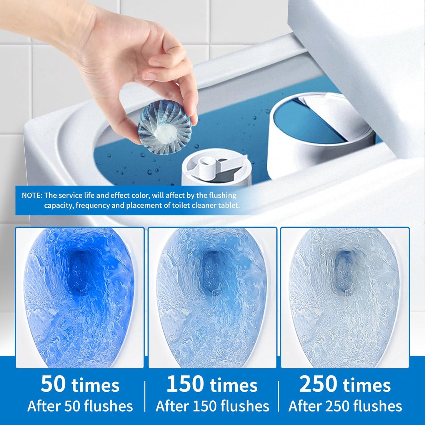 Toilet Bowl Cleaner Tablets, Automatic Toilet Tank Cleaner for Deodorizing & Descaling, Long-Lasting with Sustained Release Technology for Bathroom Cleaners, Blue, 6 Packs