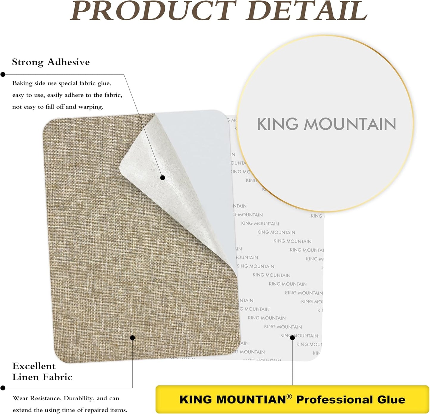 KING MOUNTAIN Coarse Linen Repair Patches, Self-Adhesive Linen Fabric Patches, 8X11 inch 2 PCS, Multi Color, Can be Used for Linen Sofa Repair and Linen Clothes Repair(8" x 11"-2PCS,Cocoa Color)